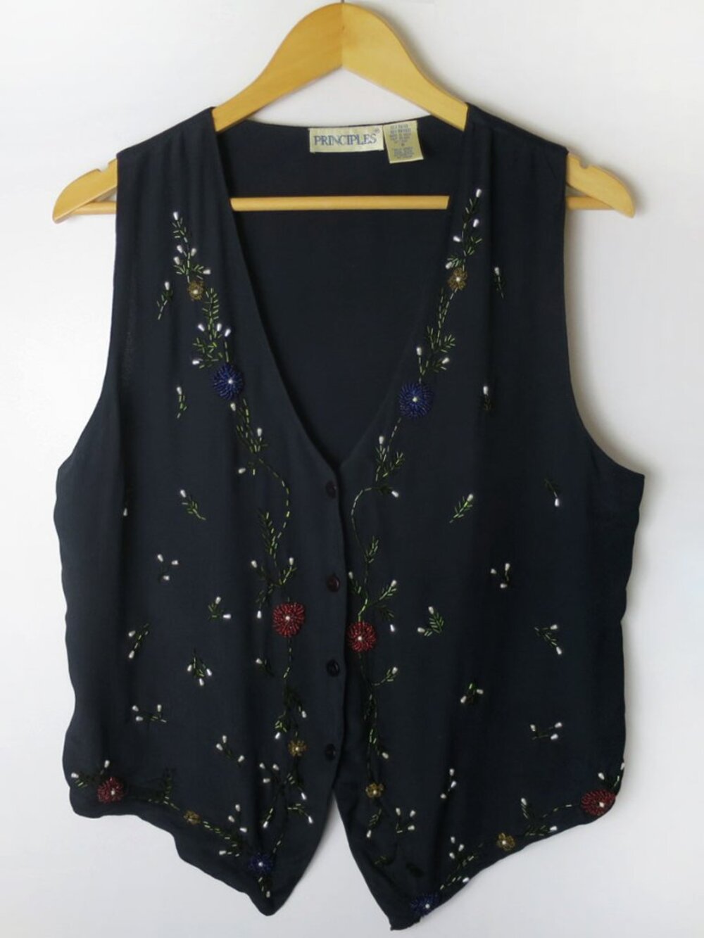 Vintage 90s Rayon Beaded Vest Size M